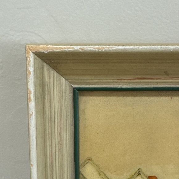 watercolor art village with orange roof and chickens hand painted frame 9.5 x 7. - Picture 4 of 5